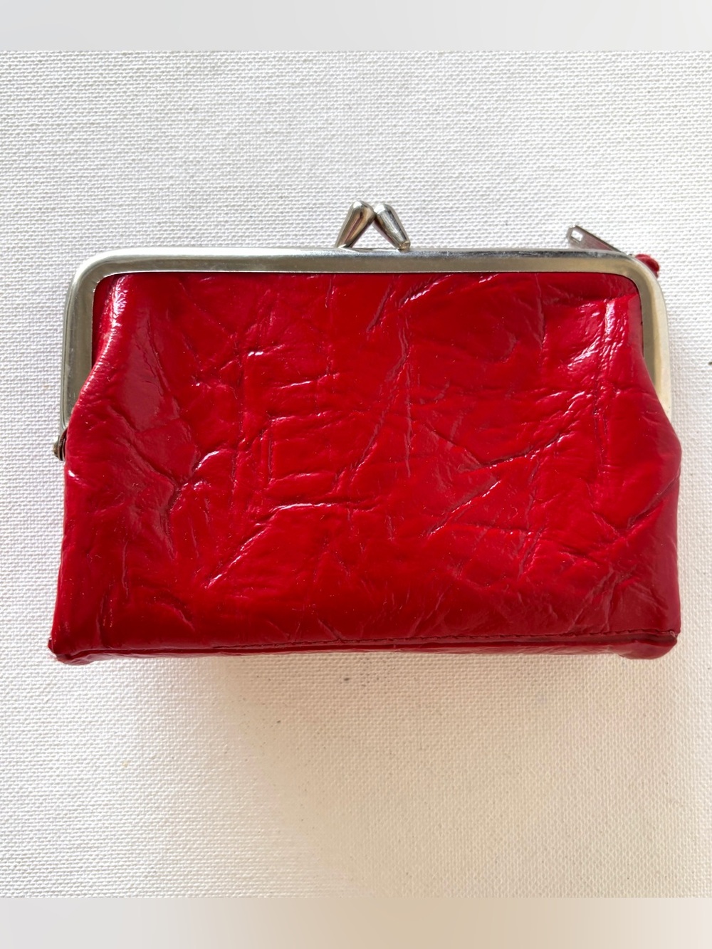 Hobo Double Frame Kisslock Clutch Wallet Red and Chrome Hardware Coin Purse Bag